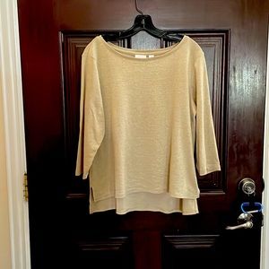 Chico’s 3/4 Sleeve shirt gold, Sz 3